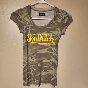 NWOT Von Dutch Deconstructed Camo Cap Sleeve Tee Size S